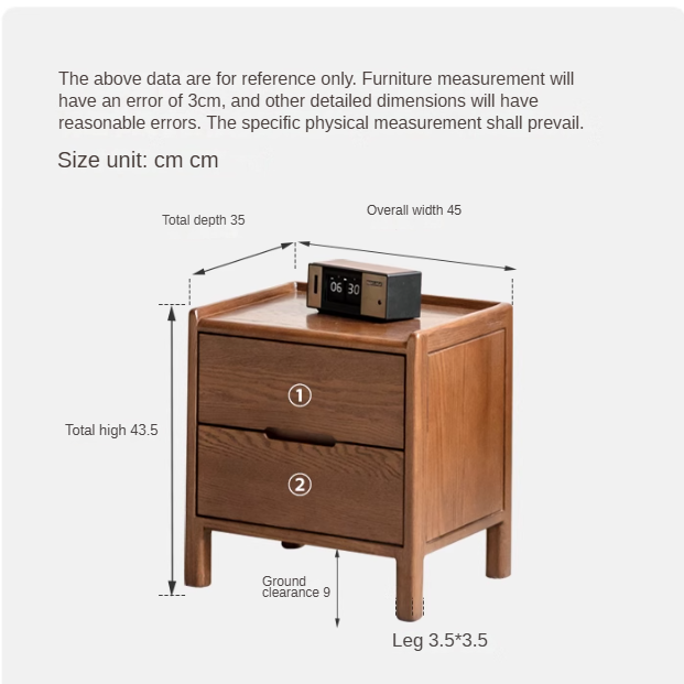 Oak Solid Wood, Solid Rubberwood Nordic Style Nightstand