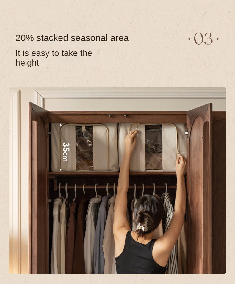 Black Walnut Solid Wood French Retro Wardrobe.