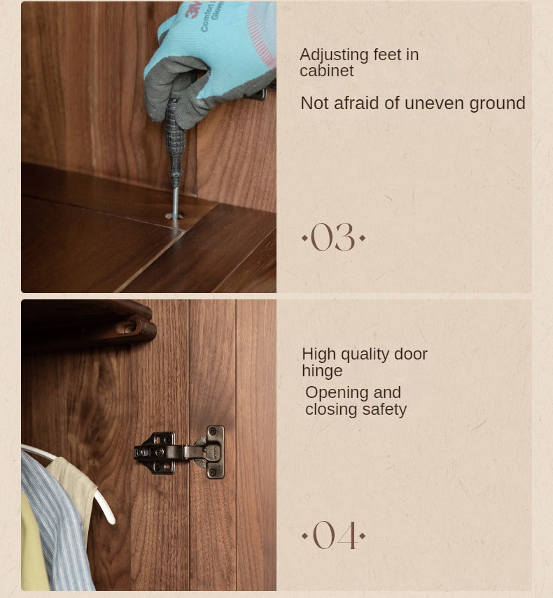 Black Walnut Solid Wood French Retro Wardrobe.