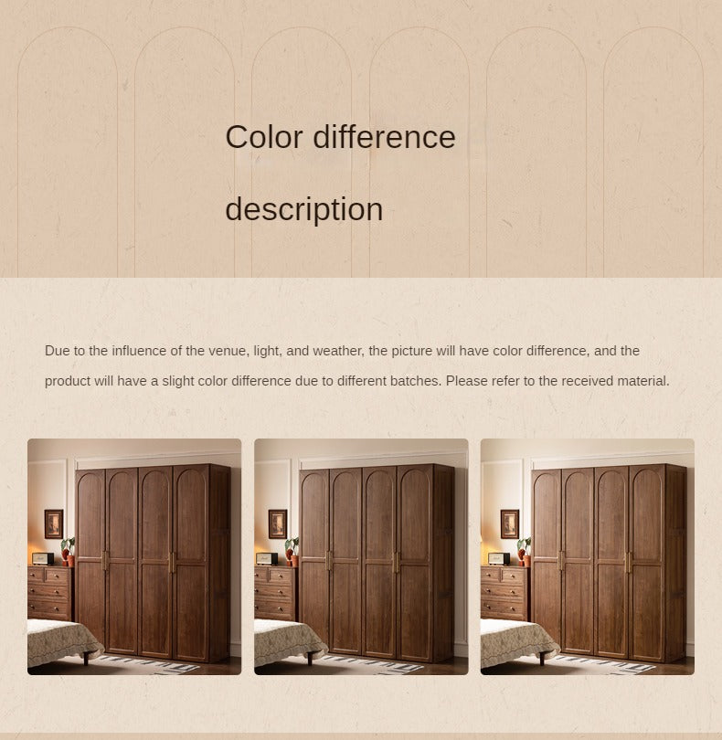 Black Walnut Solid Wood French Retro Wardrobe.