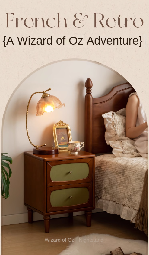 Poplar, Black Walnut Solid Wood French Retro Style Nightstand