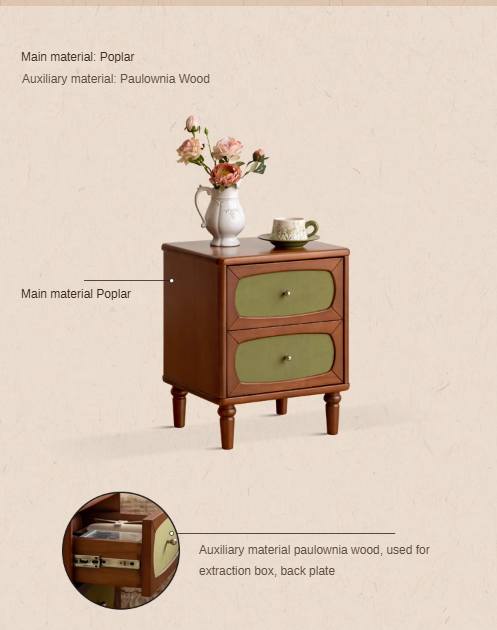 Poplar, Black Walnut Solid Wood French Retro Style Nightstand
