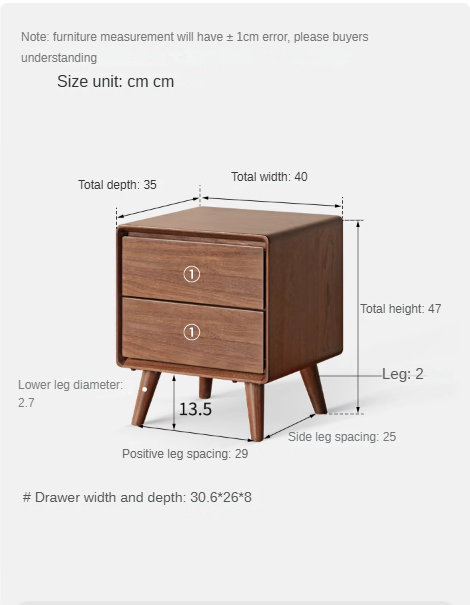 Black Walnut, South American Walnut, White Ash, Oak, Red Zebrawood Solid Wood Classic Nightstand.