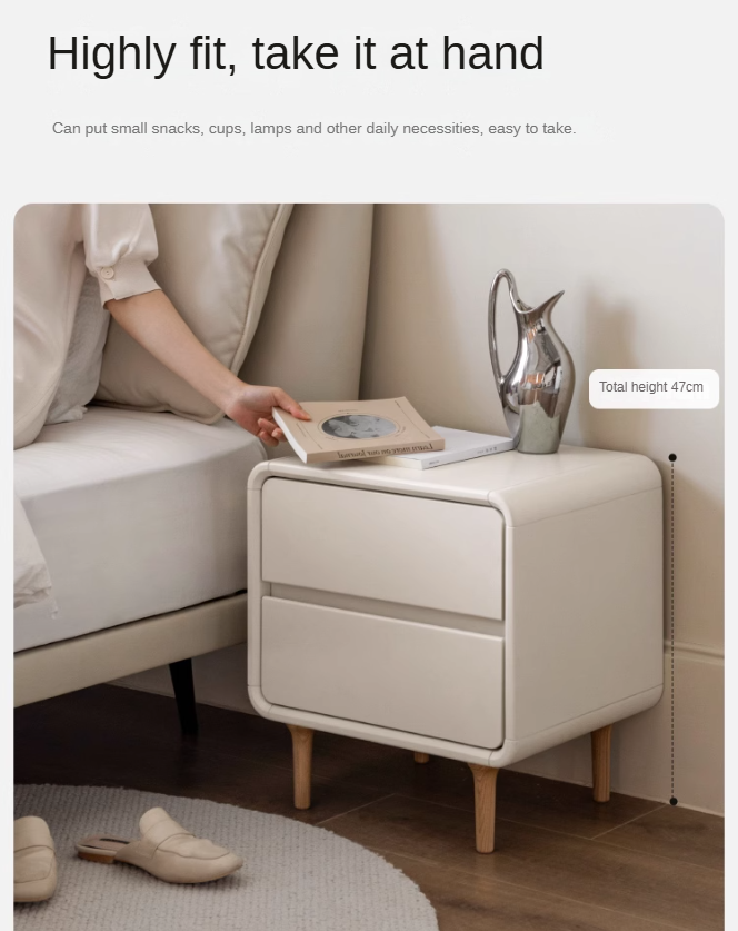 Solid Rubberwood Creamy Candy Style Nightstand.