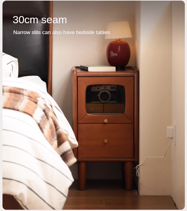 Poplar Solid Wood Medieval Style Ultra-Narrow Nightstand.