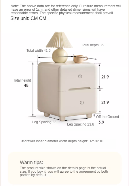 Tulipwood, Solid RubberWood Warm White Two-Drawer Nightstand.
