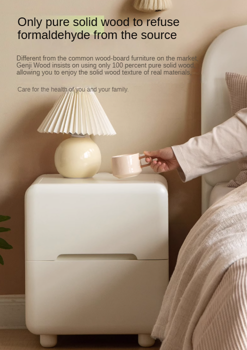 Tulipwood, Solid RubberWood Warm White Two-Drawer Nightstand.