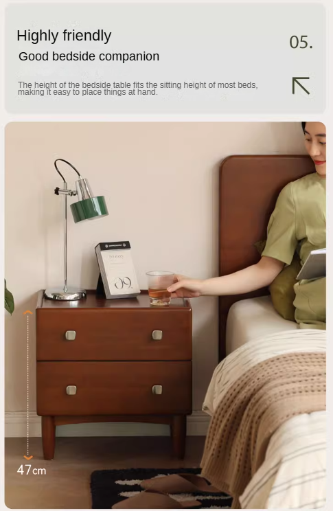 Poplar, Birch Solid Wood Retro Style Nightstand