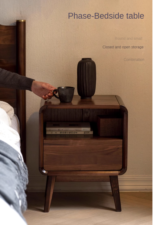 Black Walnut, Ash Solid Wood Modern Nightstand: