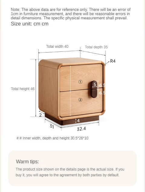 Beech Solid Wood Original Wood Style Storage Nightstand