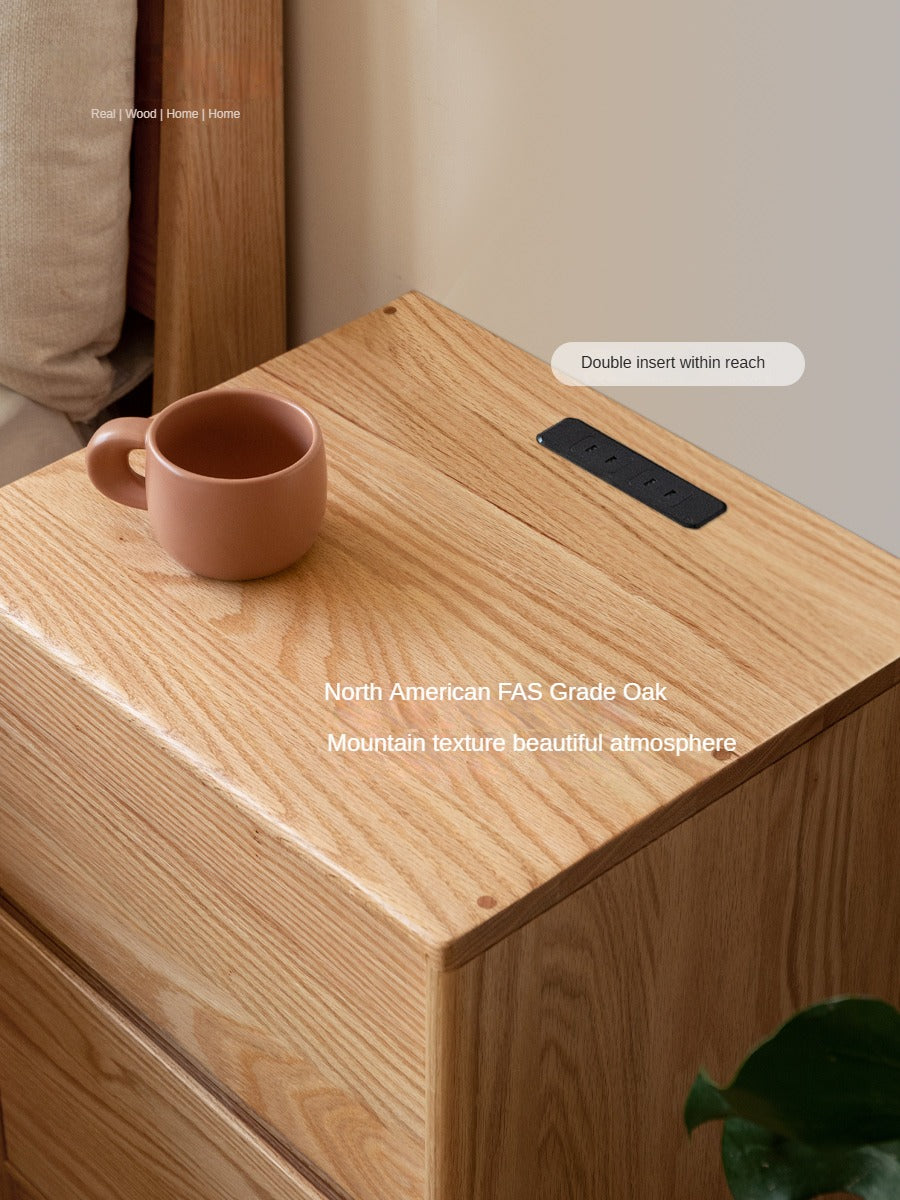 Oak Solid Wood Two Drawer Nightstand.