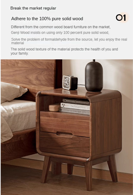 Black Walnut Solid Wood Modern Storage Small Nightstand