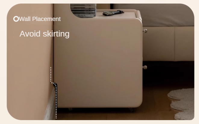 Solid RubberWood Movable Cream Style Nightstand With Light