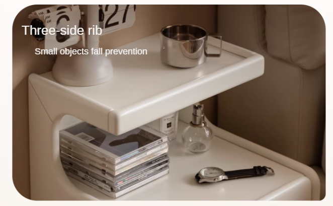 Solid RubberWood Movable Cream Style Nightstand With Light