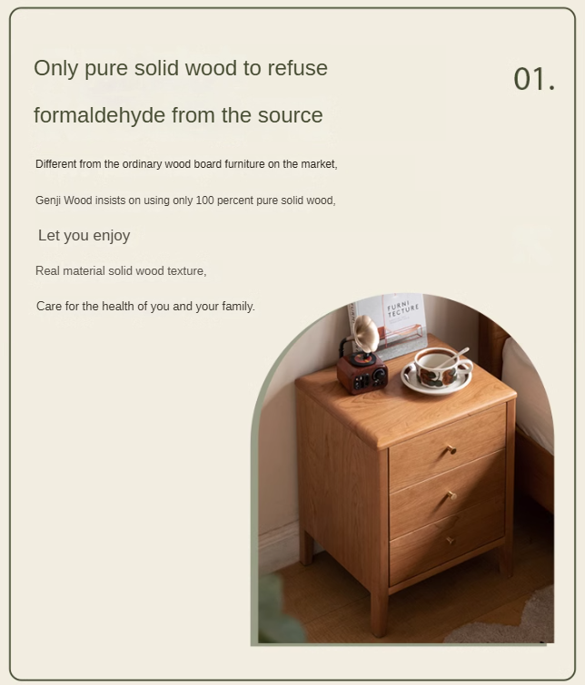 Cherry Solid Wood Floor Three Drawer Nightstand