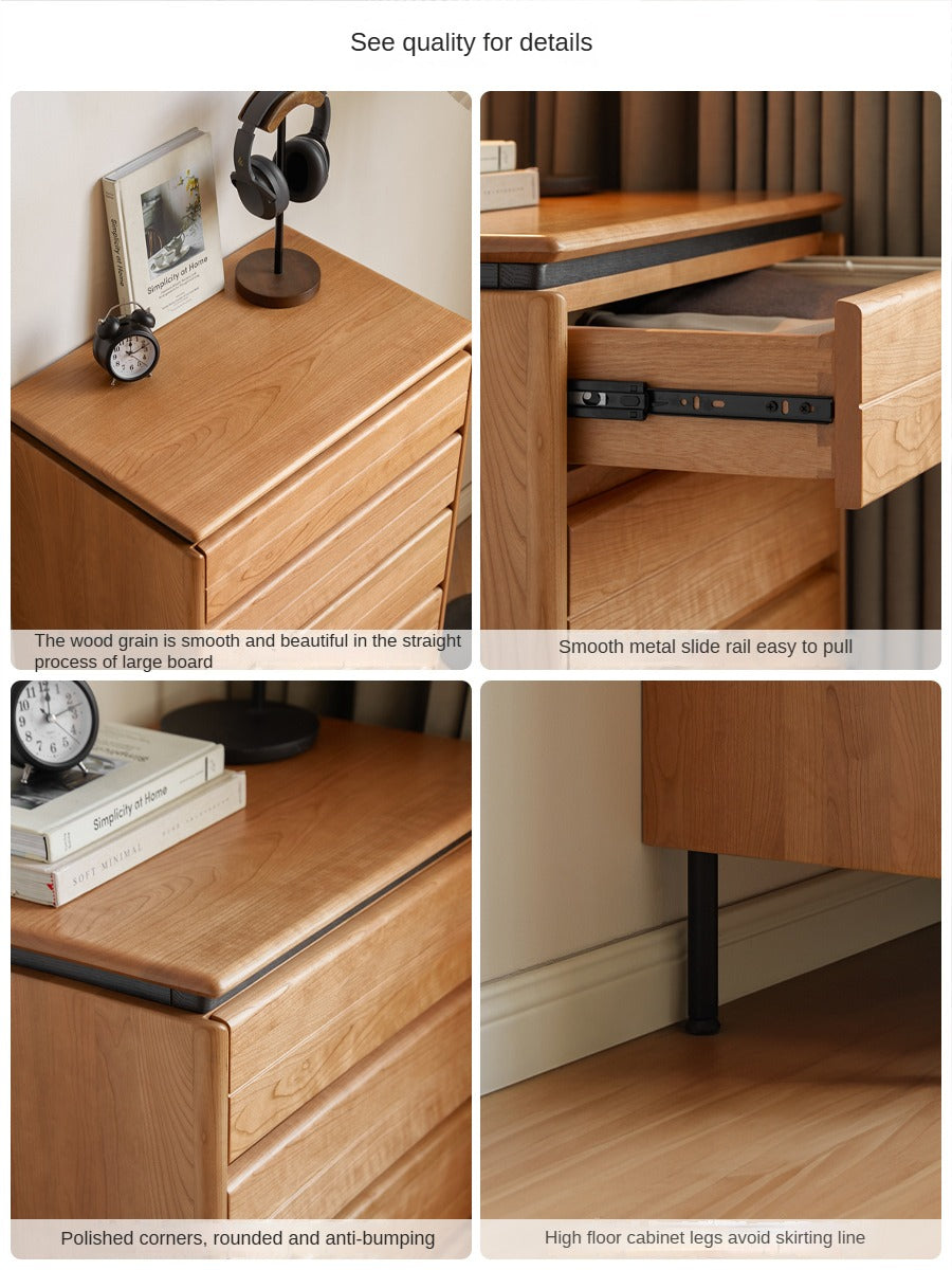 Cherry Solid Wood Retro Bedside Drawer .