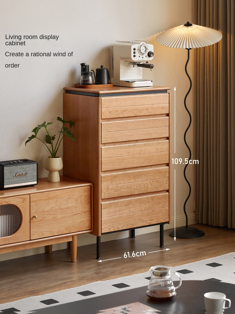 Cherry Solid Wood Retro Bedside Drawer .