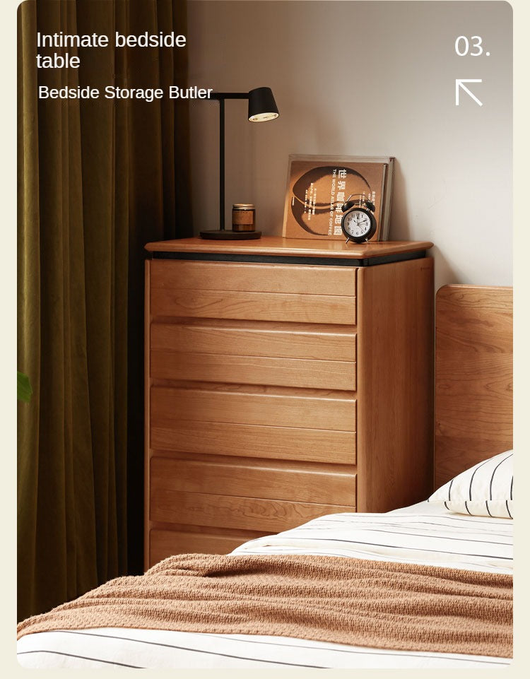Cherry Solid Wood Retro Bedside Drawer .