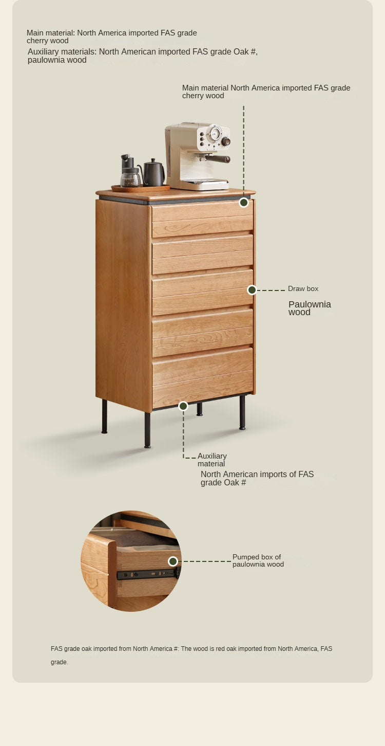 Cherry Solid Wood Retro Bedside Drawer .