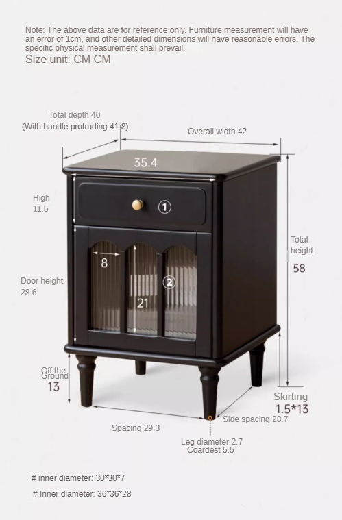 Solid RubberWood French Retro Style Black Nightstand