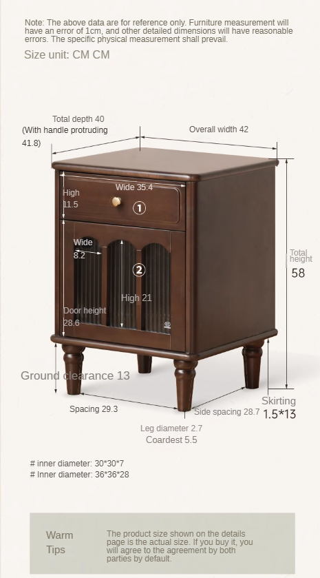 Black Walnut, Poplar Solid Wood American Retro Nightstand