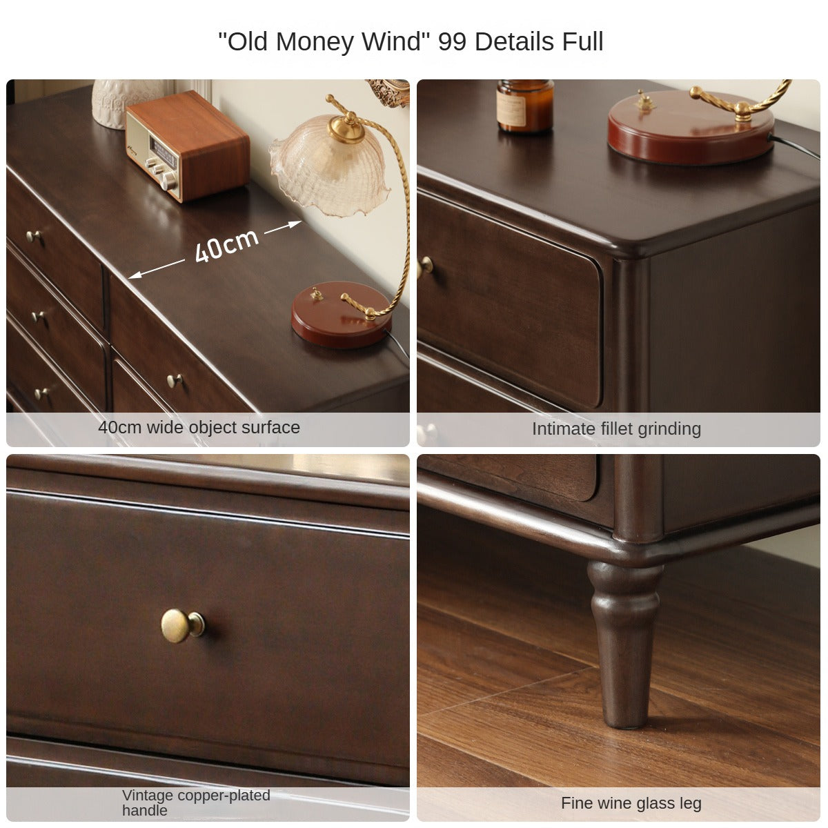 Poplar Solid Wood American Retro Style Chest of Drawers.