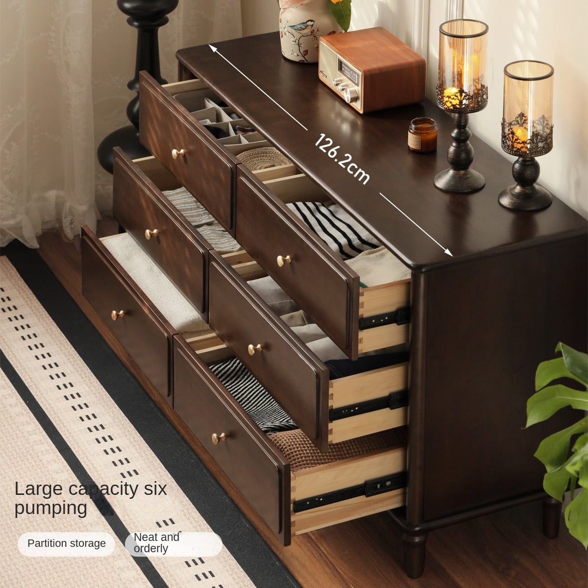 Poplar Solid Wood American Retro Style Chest of Drawers.