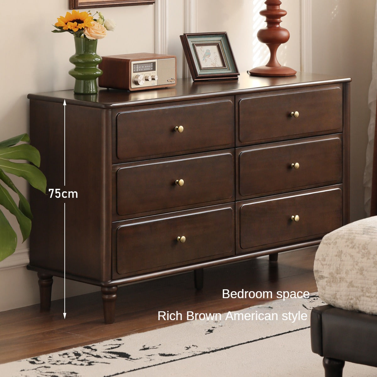 Poplar Solid Wood American Retro Style Chest of Drawers.