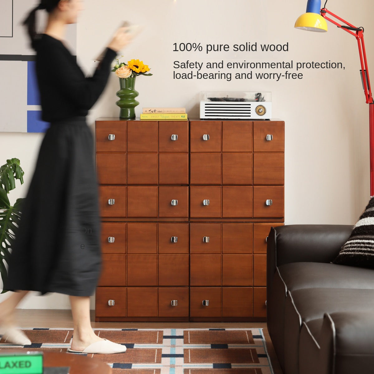 Poplar, Rubber Solid Wood Retro Style Side Cabinets.