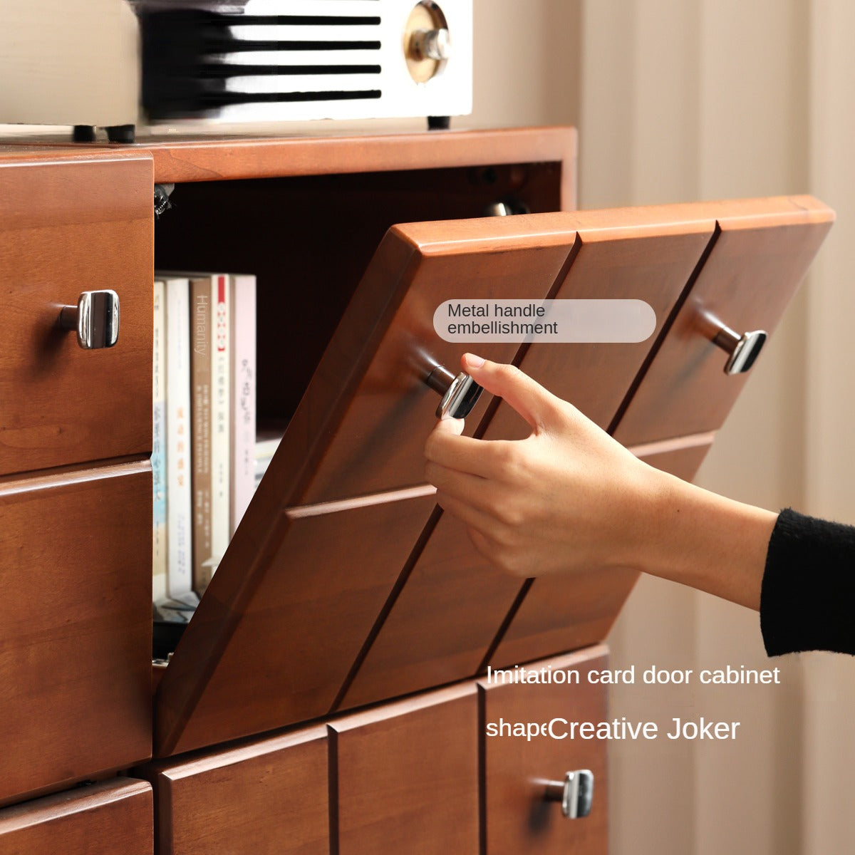 Poplar, Rubber Solid Wood Retro Style Side Cabinets.