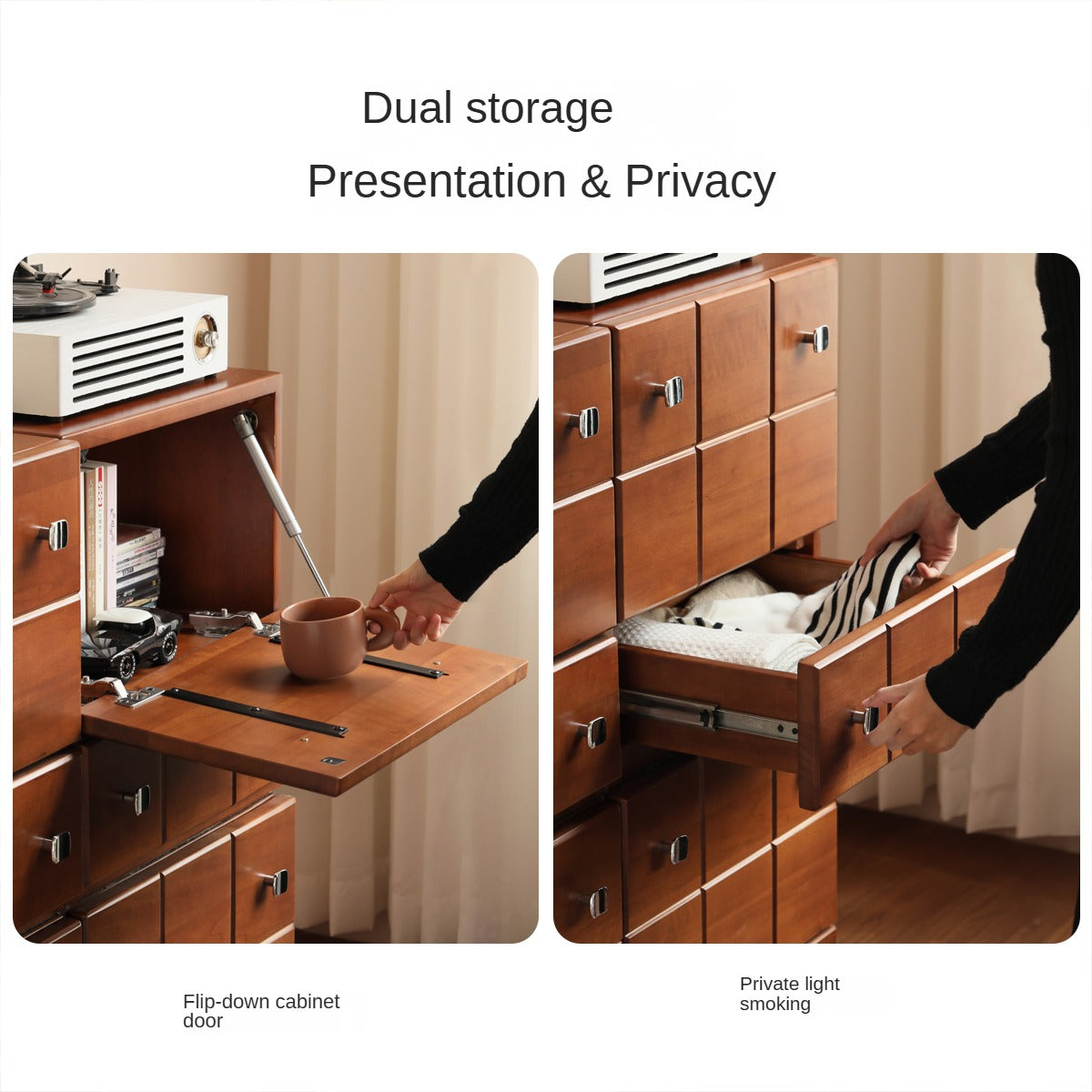 Poplar, Rubber Solid Wood Retro Style Side Cabinets.