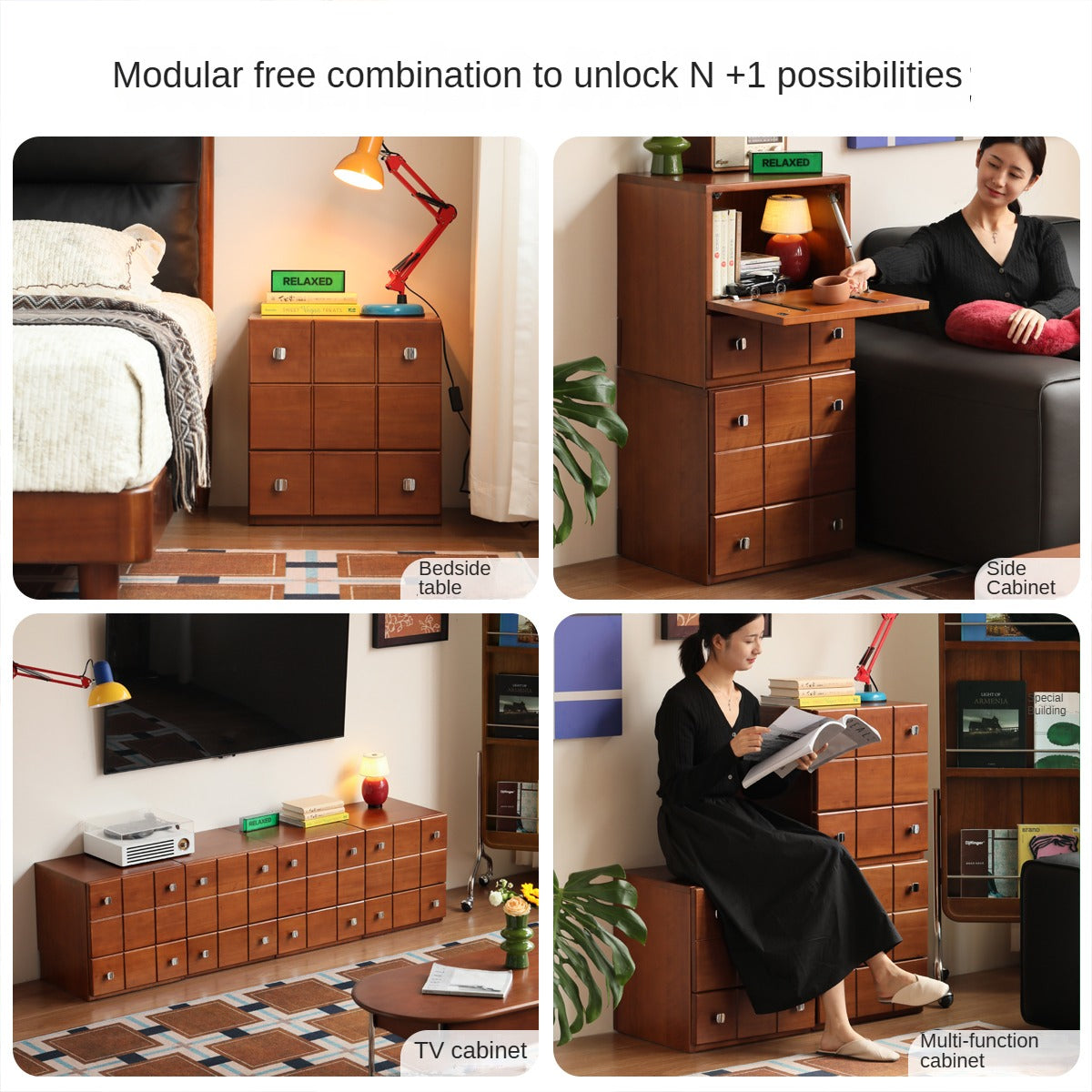 Poplar, Rubber Solid Wood Retro Style Side Cabinets.