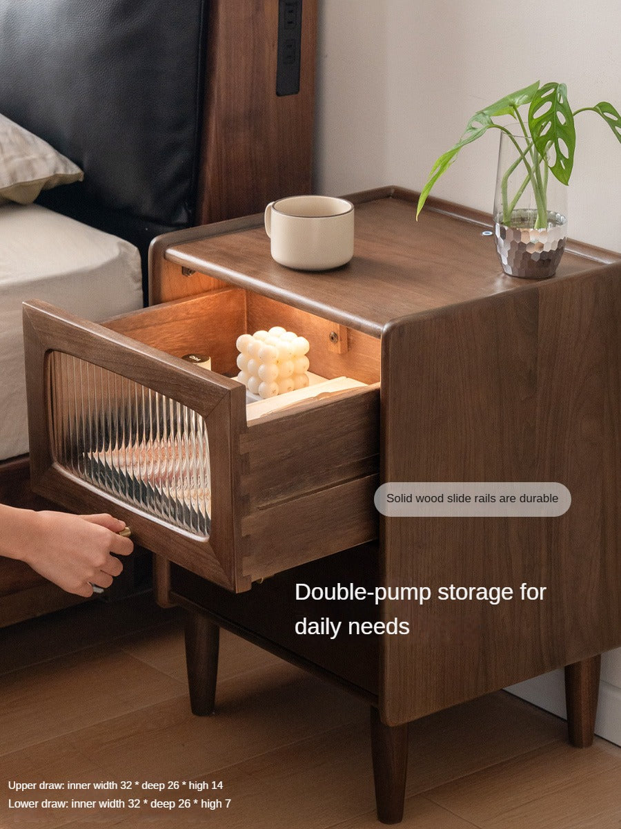 Black Walnut, Calpa Solid Wood Ultra-Narrow Nightstand.
