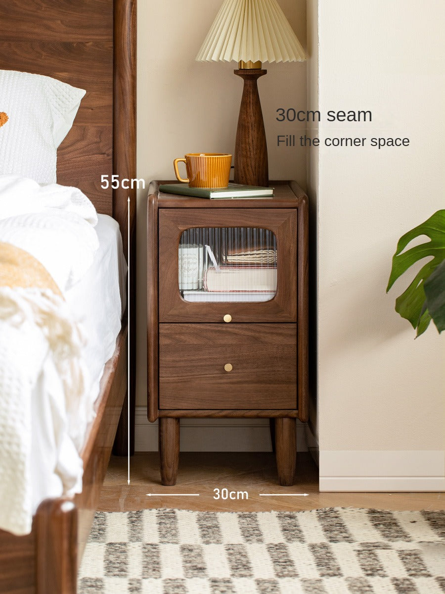 Black Walnut, Calpa Solid Wood Ultra-Narrow Nightstand.