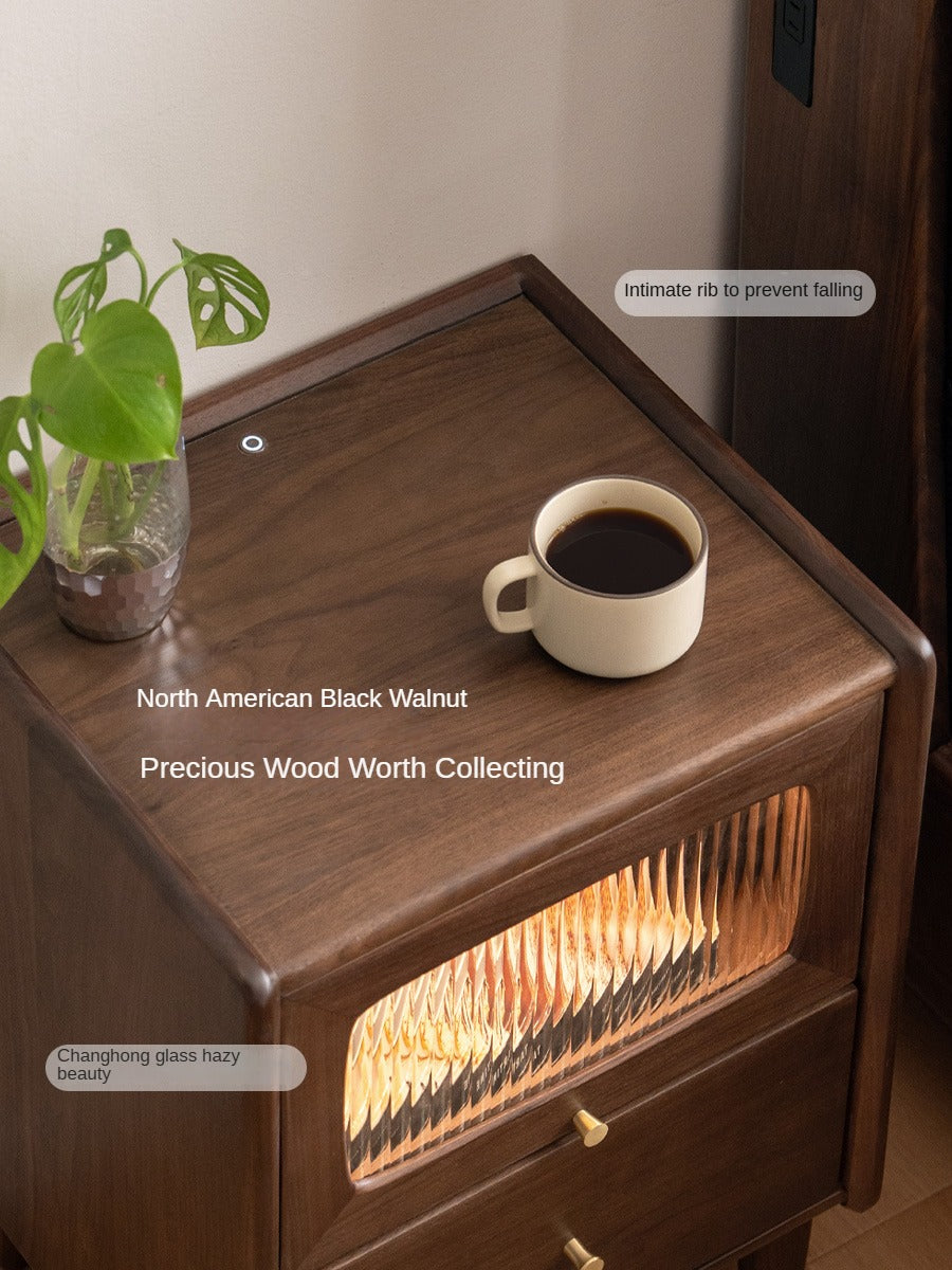 Black Walnut, Calpa Solid Wood Ultra-Narrow Nightstand.