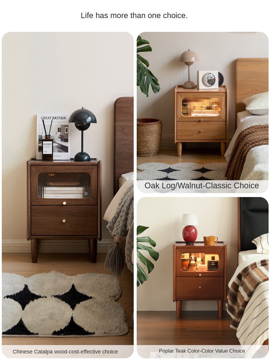 Black Walnut, Calpa Solid Wood Ultra-Narrow Nightstand.