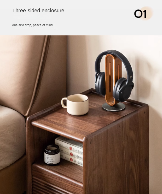 Black Walnut Solid Wood Nightstand Narrow Night Light: