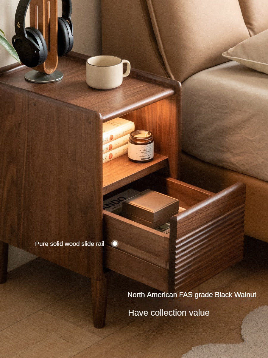 Black Walnut Solid Wood Nightstand Narrow Night Light:
