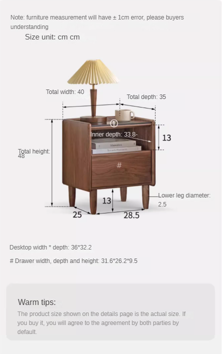 Black Walnut, Catalpa, Sandalwood Solid Wood Nightstand Glass Countertop.