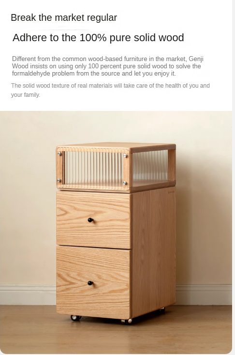 Oak Solid Wood wheel nightstand Narrow with Light)