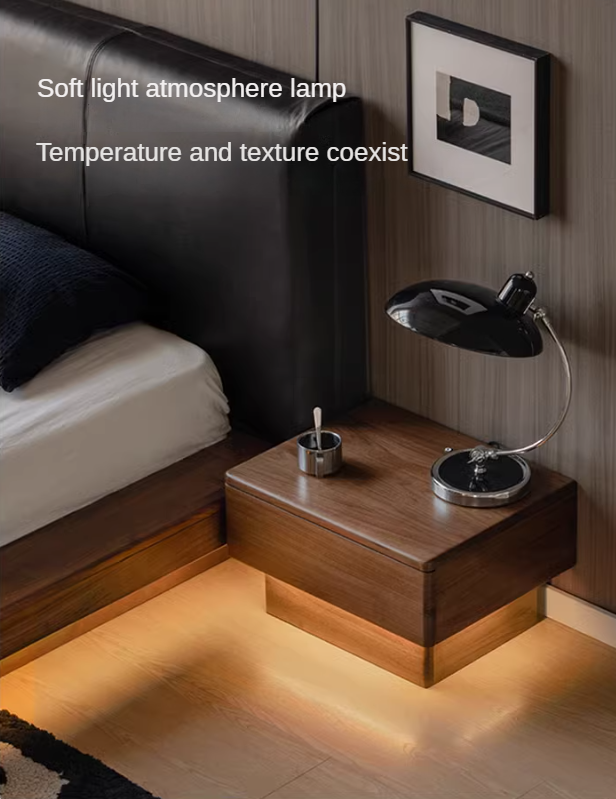 Black Walnut Solid Wood Nightstand With Light Drawer