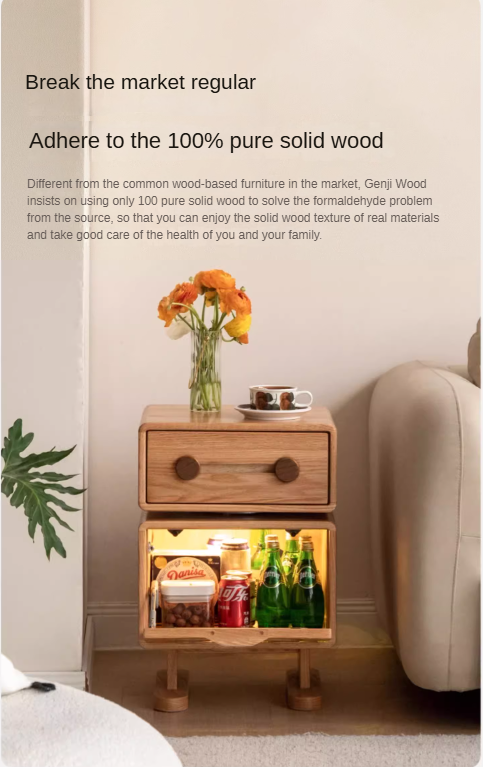 Oak Solid Wood Nightstand Rotate 360°.