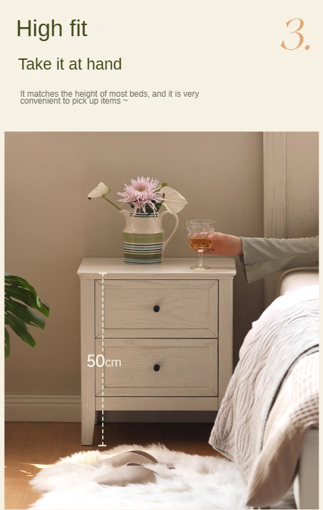 Oak Solid Wood Nightstand Cream American