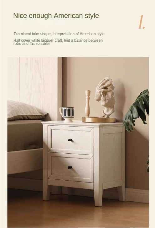Oak Solid Wood Nightstand Cream American