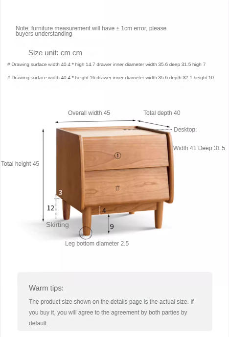Cherry Wood Waves Nightstand.