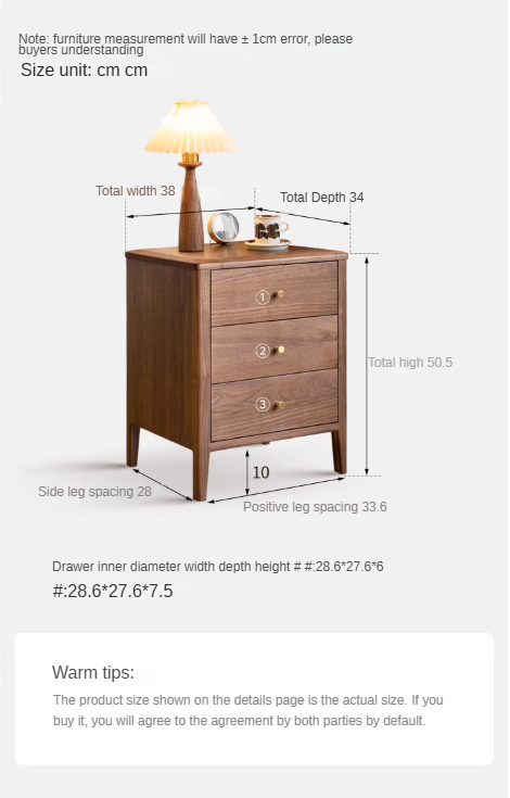 Black Walnut Solid Wood Nordic Style Nightstand.
