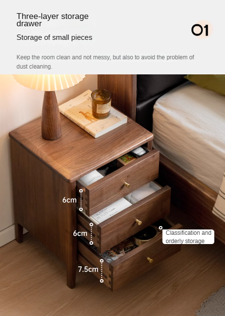 Black Walnut Solid Wood Nordic Style Nightstand.