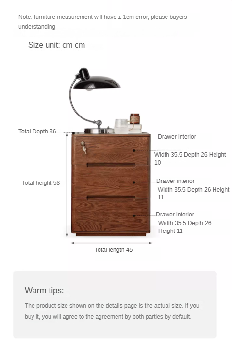 Oak Solid Wood Nightstand with Lock.