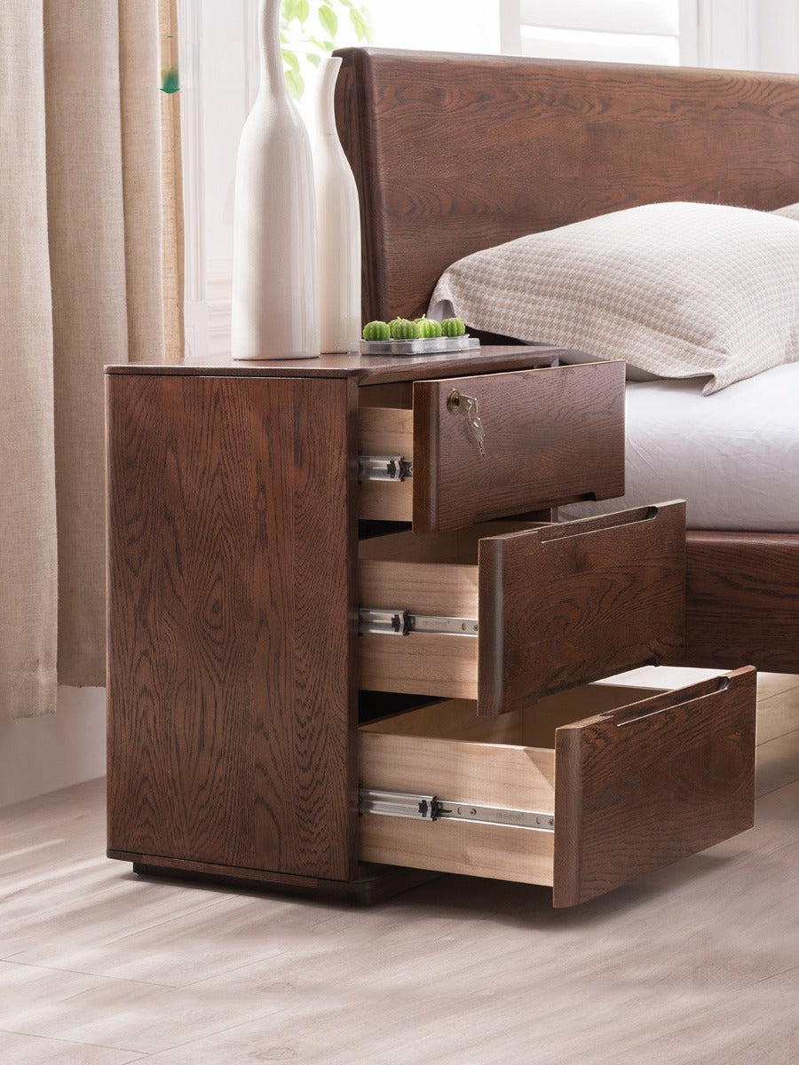 Oak Solid Wood Nightstand with Lock.