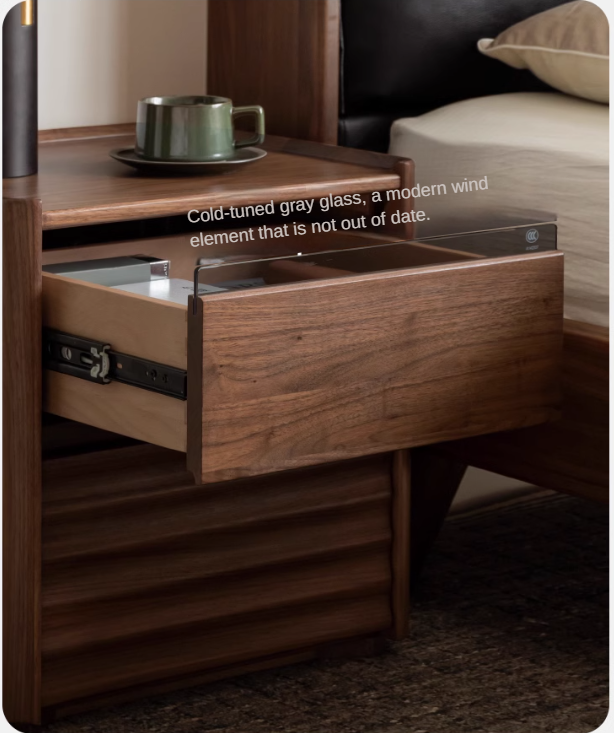 Black Walnut Solid Wood Simple Nightstand.